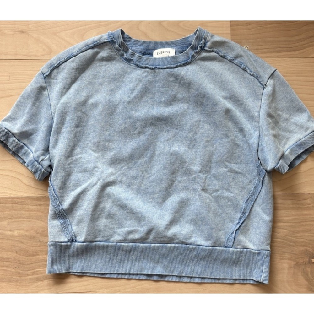 Evereve Short Sleeve Lizzie Pullover Shirt Cotton Small powder Blue Sweatshirt - Picture 3 of 8